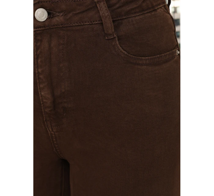 Jeansy damskie z wysokim stanem brązowe FashionStreet UY2910