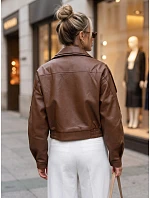 Krátká hnědá kožená bunda ve stylu Ramones od FashionStreet TY5845 Krátká hnědá kožená bunda ve stylu Ramones od FashionStreet TY5845