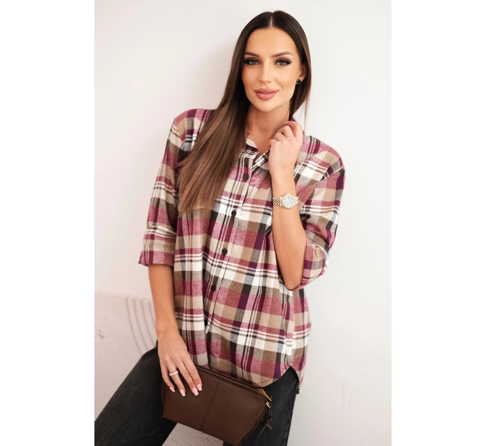Dámská bavlněná košile s delším zadním dílem kostkovaná model 21379166 - K-Fashion Dámská bavlněná košile s delším zadním dílem kostkovaná model 21379166 - K-Fashion