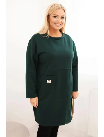 Dámská sukýnka Plus Size máslová s kapsou a 3/4 rukávem tmavě zelená Dámská sukýnka Plus Size máslová s kapsou a 3/4 rukávem tmavě zelená