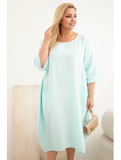 Dámské šaty Plus Size z viskózy s kapsami krátký rukáv mátová