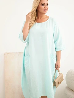 Dámské šaty Plus Size z viskózy s kapsami krátký rukáv mátová