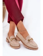 Dámské mokasíny s pletením a zlatým detailem béžové model 21688116 - Boto Dámské mokasíny s pletením a zlatým detailem béžové model 21688116 - Boto
