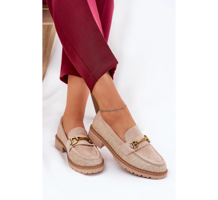 Dámské mokasíny s pletením a zlatým detailem béžové model 21688116 - Boto Dámské mokasíny s pletením a zlatým detailem béžové model 21688116 - Boto