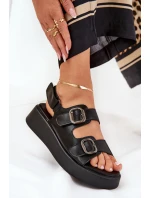 Dámské sandály na platformě a klínu s přezkami černé model 21688802 - Boto