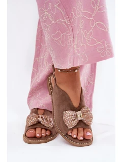 Dámské Sandály S Mašlí Na Plochém Podpatku Béžové S.Barski KV51-014