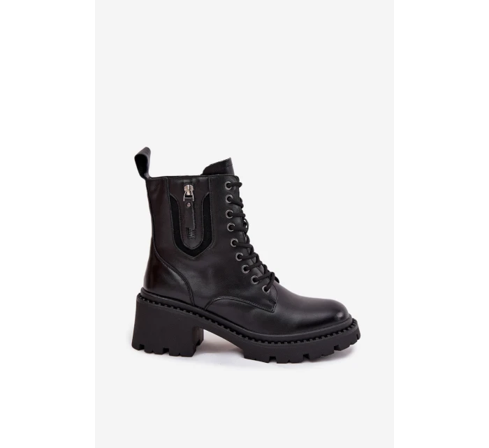 Kožené dámské kotníčkové boty na klínku vyhřívané model 21707988 Černé - VINCEZA