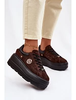 Kožené semišové dámské tenisky na platformě D&A LR61-7094 čokoládové Kožené semišové dámské tenisky na platformě D&A LR61-7094 čokoládové