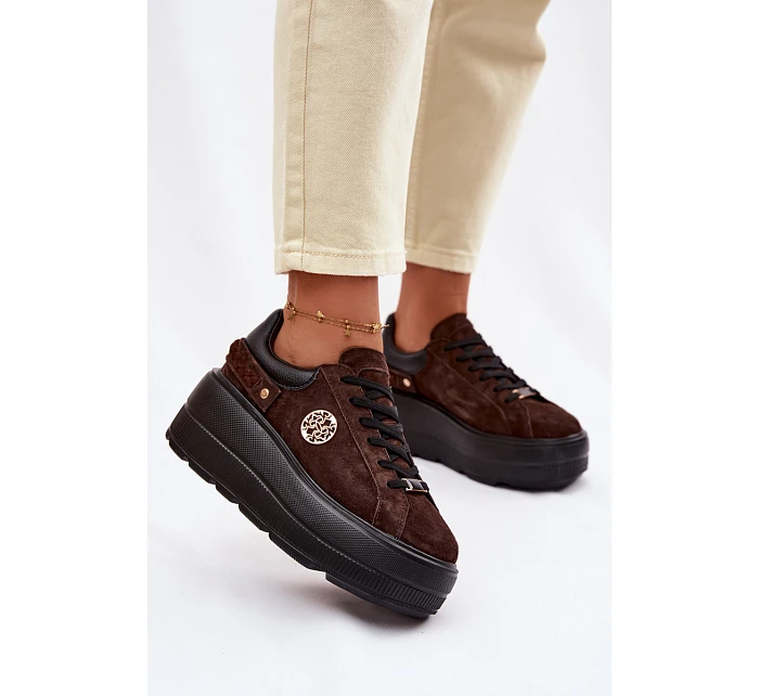 Kožené semišové dámské tenisky na platformě D&A LR61-7094 čokoládové Kožené semišové dámské tenisky na platformě D&A LR61-7094 čokoládové