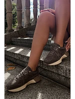 Dámské kožené semišové tenisky Kobbo 67048 tmavě hnědé
