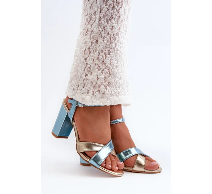 Ekologické kožené sandály na vysokém podpatku modrá a zlatá Abilica Ekologické kožené sandály na vysokém podpatku modrá a zlatá Abilica
