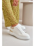 Nízké Dámské Tenisky Na Platformě Z Eko Kůže Bílo-Béžové Nevelena Nízké Dámské Tenisky Na Platformě Z Eko Kůže Bílo-Béžové Nevelena