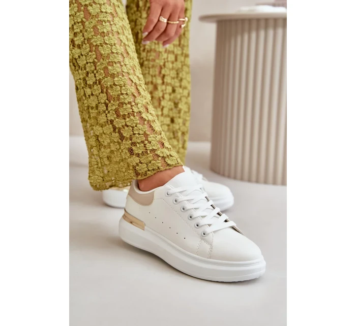 Nízké Dámské Tenisky Na Platformě Z Eko Kůže Bílo-Béžové Nevelena Nízké Dámské Tenisky Na Platformě Z Eko Kůže Bílo-Béžové Nevelena