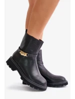 Kožené Dámské Kotníkové Boty S Páskem Zateplené GOE Černé Kožené Dámské Kotníkové Boty S Páskem Zateplené GOE Černé