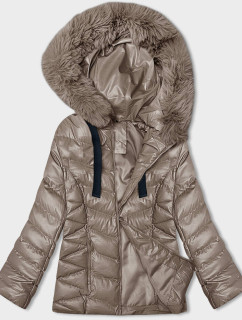 Krátká zimní bunda v barvě cappuccino s kapucí (5M3138-84)