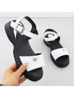 Dámské kožené sandály na hrubé podrážce s motýlím vzorem bílé Filippo DS6811