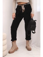 Dámské kalhoty z viskózy s šátkovým páskem černé