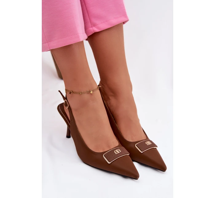 Dámské sandály na podpatku s ozdobným detailem Čokoládové model 21937509 - Boto