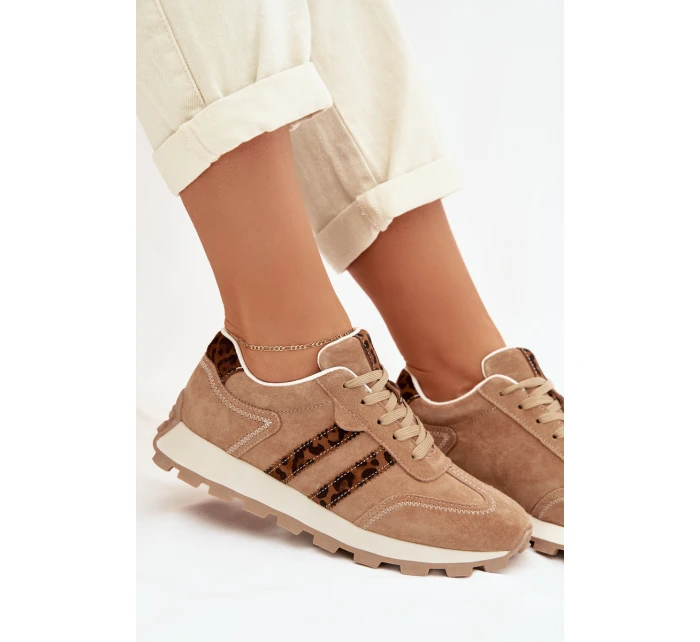 Dámské semišové tenisky na platformě Leopardí vzor model 22013938 Hnědé - S.Barski