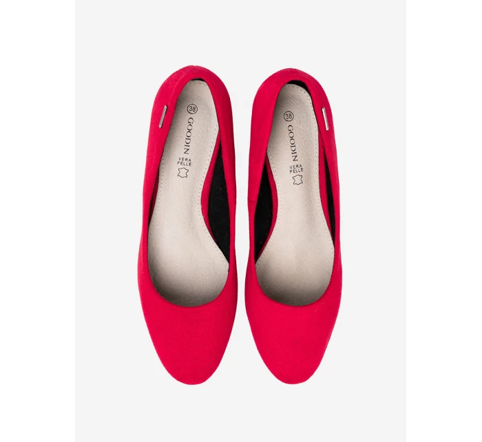 Luxusní červené  lodičky dámské na širokém podpatku