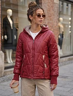 Dámská prošívaná přechodová bunda s kapucí, vínová, FashionStreet TY5785