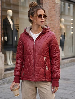 Dámská prošívaná přechodová bunda s kapucí, vínová, FashionStreet TY5785
