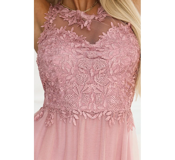 maxi šaty s krajkou a  pudrově růžové model 22122101 - numoco basic