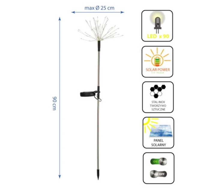 SOLÁRNÍ LUCERNA DMYCHADLO STROM OHŇOSTROJE 80CM 90 VEDL