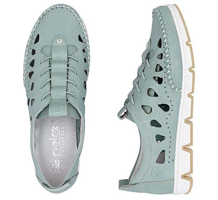 Dámská kožená prolamovaná zelená polobotka model 22081647 - Rieker Dámská kožená prolamovaná zelená polobotka model 22081647 - Rieker