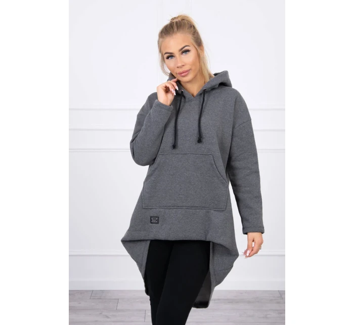 Zateplená mikina s dlouhými zády a kapucí v grafitové barvě