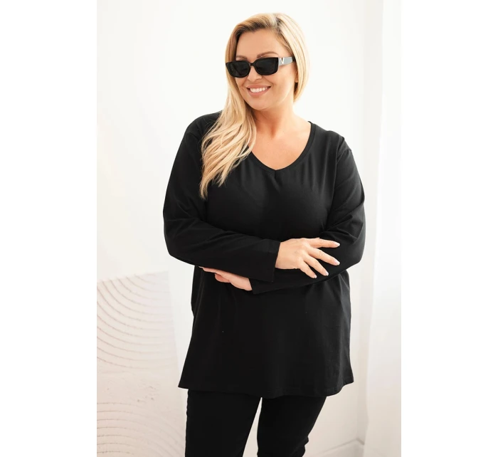 Dámská blůza Plus Size s výstřihem do V a dlouhým rukávem černá