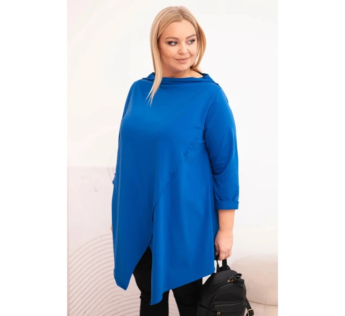 Dámská bavlněná blůza Plus Size asymetrická s ohrnutým rukávem chabrová Dámská bavlněná blůza Plus Size asymetrická s ohrnutým rukávem chabrová