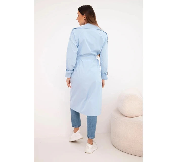 Dámský kabát v pase s límcem modrý