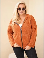 Dámská mikina Plus Size manšestrová s kapucí a zipem oversize hnědá Dámská mikina Plus Size manšestrová s kapucí a zipem oversize hnědá