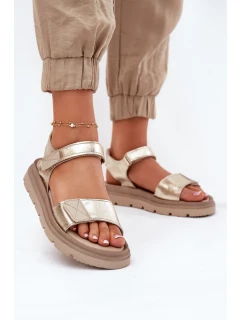 Dámské kožené sandály na platformě zlaté Zazoo 40443
