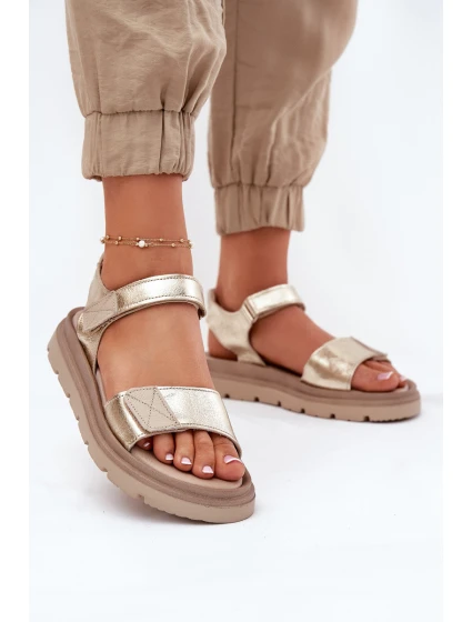 Dámské kožené sandály na platformě zlaté Zazoo 40443