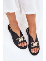 Dámské Sandály Na Plochém Podpatku Se Zlatou Ozdobou Černé Amelira Dámské Sandály Na Plochém Podpatku Se Zlatou Ozdobou Černé Amelira