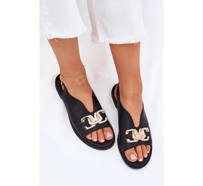 Dámské Sandály Na Plochém Podpatku Se Zlatou Ozdobou Černé Amelira Dámské Sandály Na Plochém Podpatku Se Zlatou Ozdobou Černé Amelira