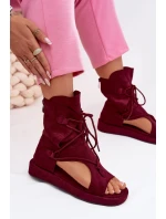 Dámské sandály Eko semiš s vysokým páskem a šněrováním Bordó model 21956136 - Boto