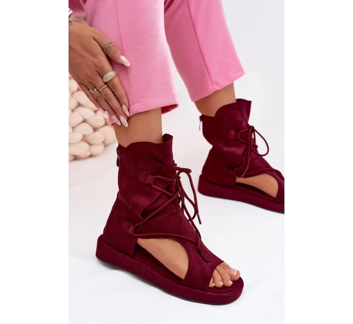 Dámské sandály Eko semiš s vysokým páskem a šněrováním Bordó model 21956136 - Boto