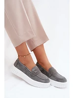 Kožené Semišové Polobotky Dámské Na Platformě Vkládací Vinceza 93218 Tmavě Šedé