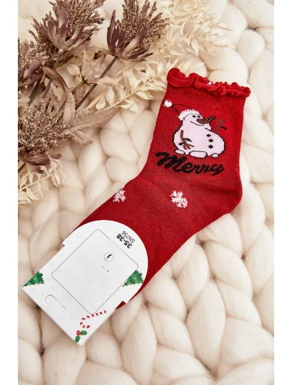 Dámské lesklé vánoční ponožky se sněhulákem červeným Dámské lesklé vánoční ponožky se sněhulákem červeným