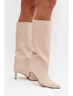 Dámské nazouvací kozačky na jehlovém podpatku Olivienne – světle béžové Dámské nazouvací kozačky na jehlovém podpatku Olivienne – světle béžové