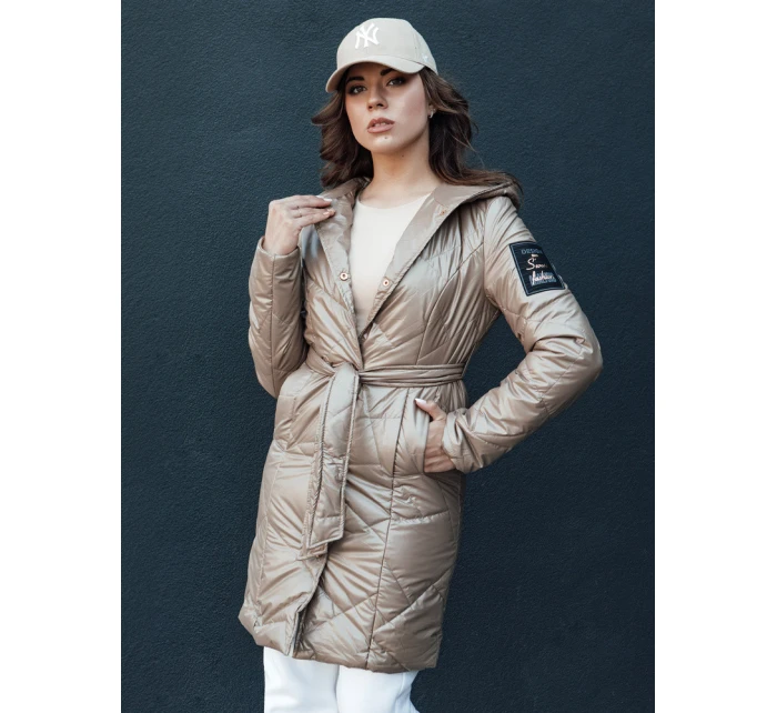 Dámská prošívaná dlouhá bunda s kapucí PAUL béžová FashionStreet TY4411