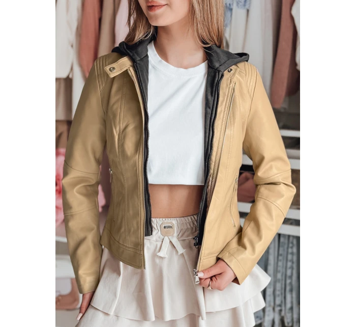 Dámská kožená bunda s kapucí METSOUL beige FashionStreet TY4745