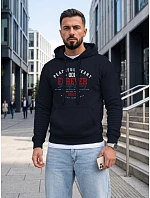 Pánská mikina s kapucí a kapesem na hrudi s potiskem, tmavě modrá, FashionStreet NX5150BX