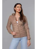 Prošívaná béžová dámská bunda s kapucí model 18038064 - S'WEST Prošívaná béžová dámská bunda s kapucí model 18038064 - S'WEST
