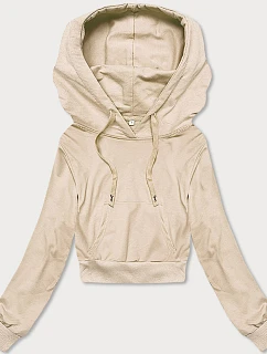 Krátká tepláková mikina v krémové barvě s kapucí model 18378823 - J.STYLE