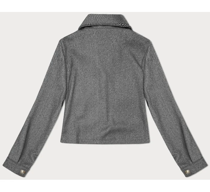 Šedá krátká pruhovaná žebrovaná bunda s ozdobnými knoflíky model 19739206 - MADE IN ITALY Šedá krátká pruhovaná žebrovaná bunda s ozdobnými knoflíky model 19739206 - MADE IN ITALY