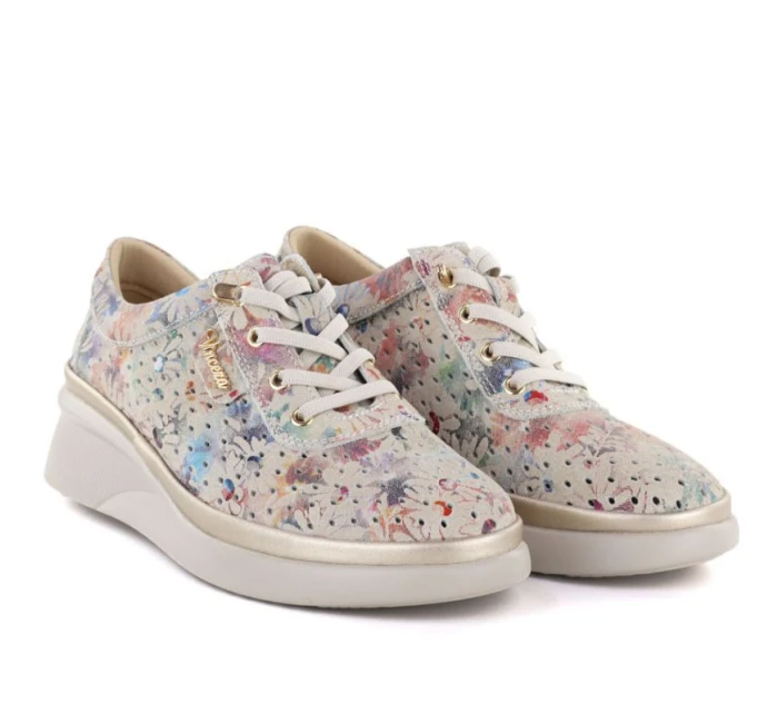 Dámské kožené polobotky na podpatku béžové barvy model 22021902 - VINCEZA